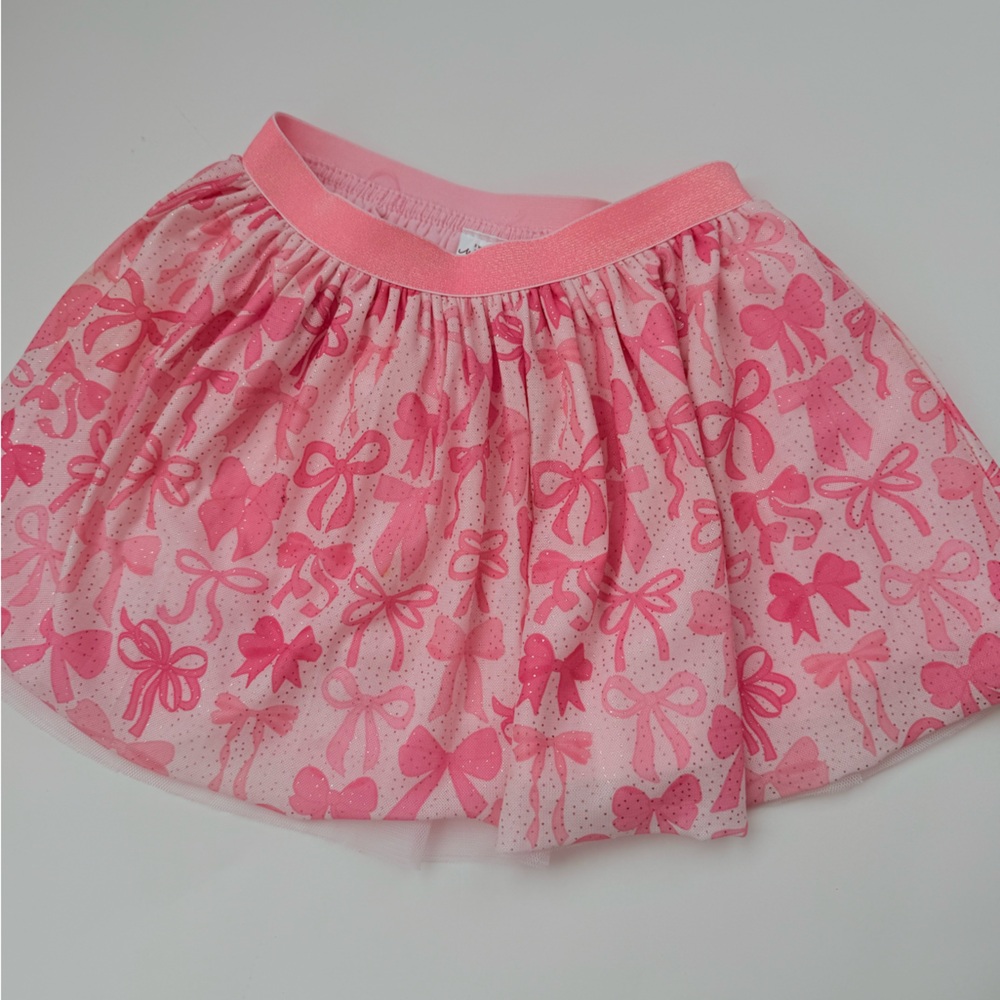 Sweet Wink Pink Bow Patterned Kids Skirt 4-6